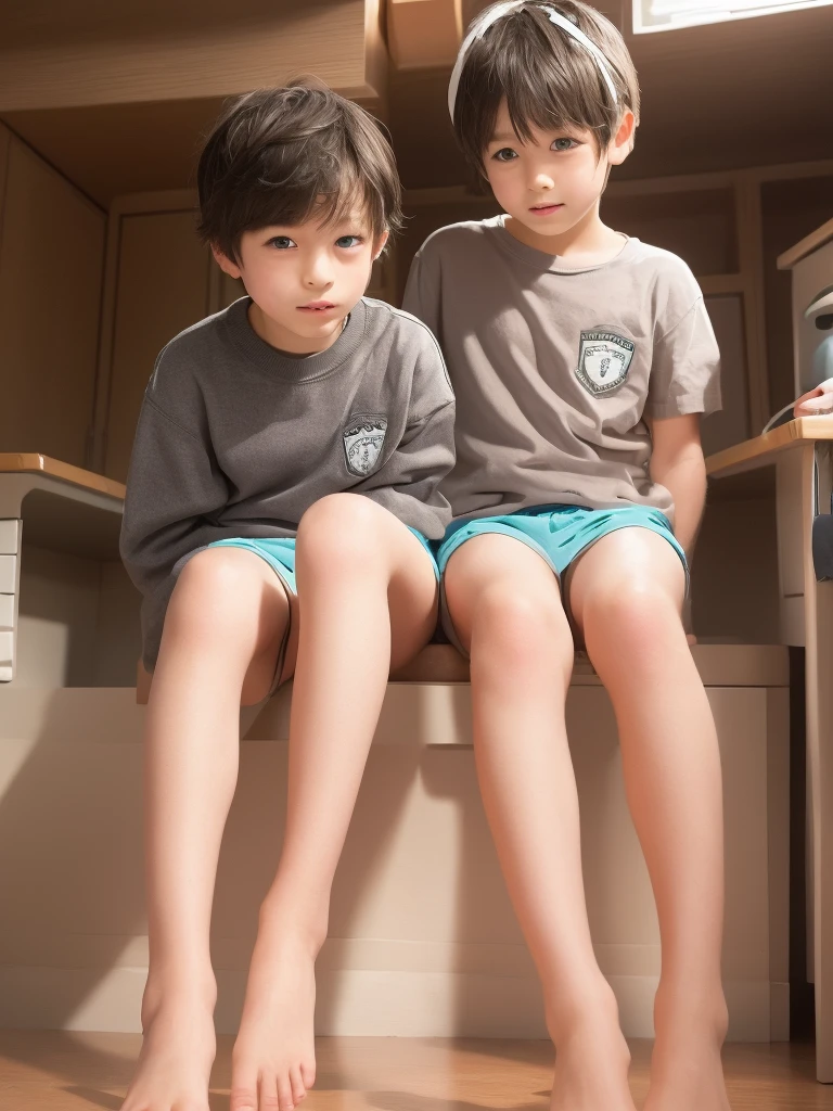 top-quality、The ultra -The high-definition、(realisitic:1.4)、 Photo、1 Asian Boy、Upper body 、White cotton 、Little boy sitting on the toilet bowl、11 year old、Slimed、a navel、Bulging 、Wet 、Clothes taken off、The whole body is in the photo.