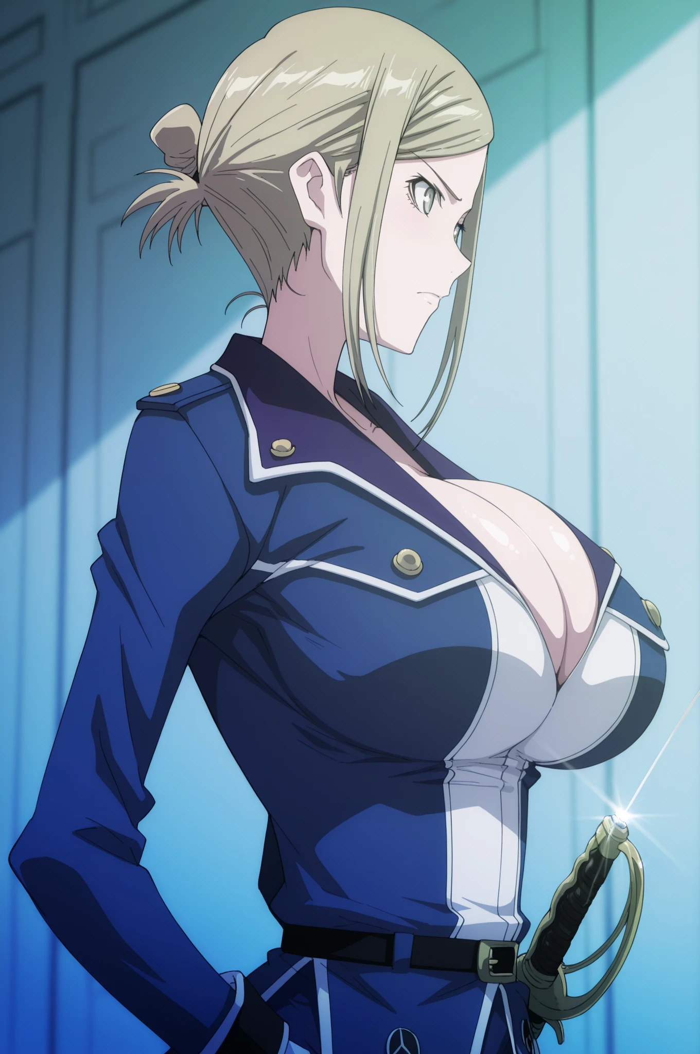 Good quality, 2D, full body, 1woman, white skin, long hair, blonde hair, green eyes, red lips, pink eyeshadow, gyaru, smile, ear piercings, gorgeous face, huge ?????, based in Jujutsu kaisen art style