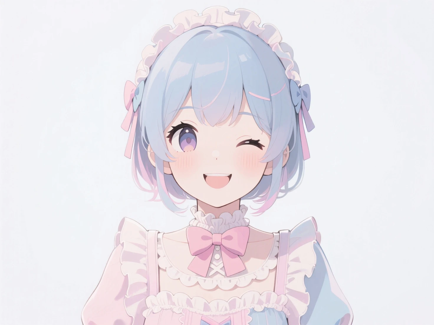 Photorealistic、Chibi Girl Doll（Street、Rem's Cosplay of Rezero、whole body、smile）