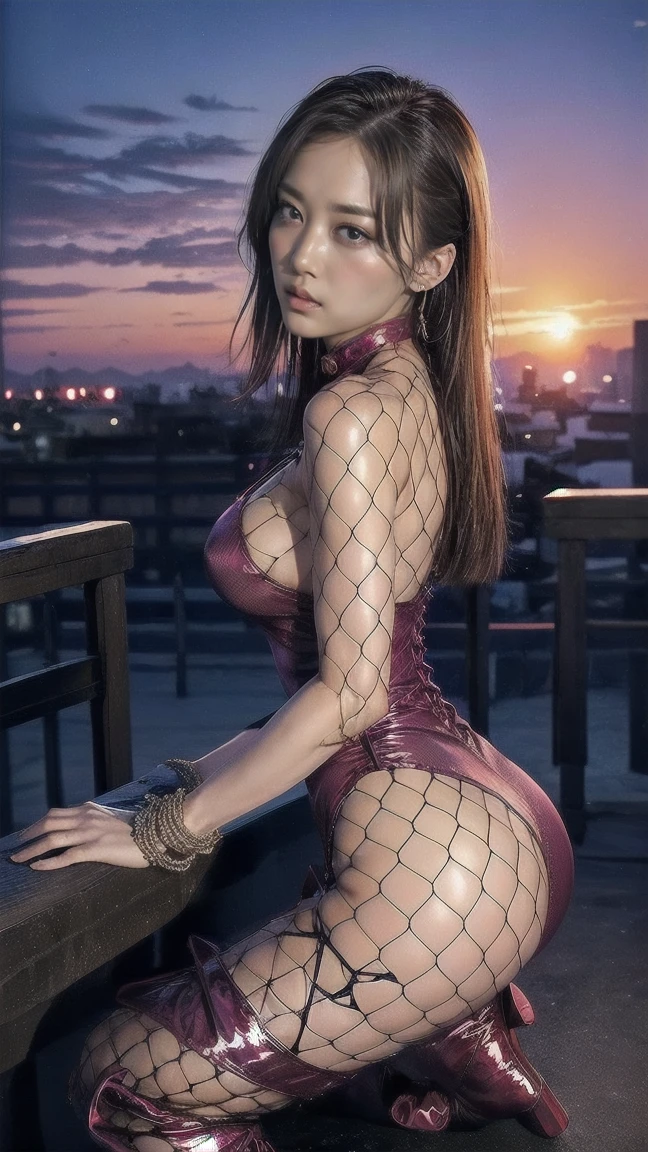 dressed, ((details of a very beautiful face:1.4)), ((Ultra-realistic最high quality))16k resolution, ((photo realistic:1.55)), (1girl:1.4) 21years old、fashion supermodel、cinematic lighting, (Increase quality:1.2), (best quality real texture skin:1.2), (ultra detailed eyes:1.2)), finely detailed face, (finely quality eyes), (tired and sleepy and satisfied:0.0), (detailed lips:1.33)、(Detailed nose:1.2)、(((chrone:1.3))), (Increase body line mood:1.1), (Increase skin texture beauty:1.3), ((ccurate, award winning:1.4)), ((sharp focus)), (small head: 1.4)、(slim face), pink_makeup:1.25, long_blue_eyeliner:1.2, (red_lipstick:1.32), ((brown_eyes:1.35)) perfect dark_eyeshadows:1.3, ((matte skin:1.45))、(((she is sitting on a bike, without a saddle, a ???????_chrome (large_?????) sticking out of her ??????:1.35)))、((hair covers the pubic area:1.33))、 (((close-up close-up the opened asposed ????? ??????:1.5))), ((anatomically correct:1.3))、((firm normal full ???????:1.45))、((hair is a different color than eyes, dynamic random fancy, professional hairstyles:1.33)), ((Fluorescent glass glows with ultraviolet light:1.28)), UHD, ((?????? pose:1.35)), ((turn back)), ((back shot from below:1.3)), (((super elaborate, extravagant microscopic evening wear:1.2)))