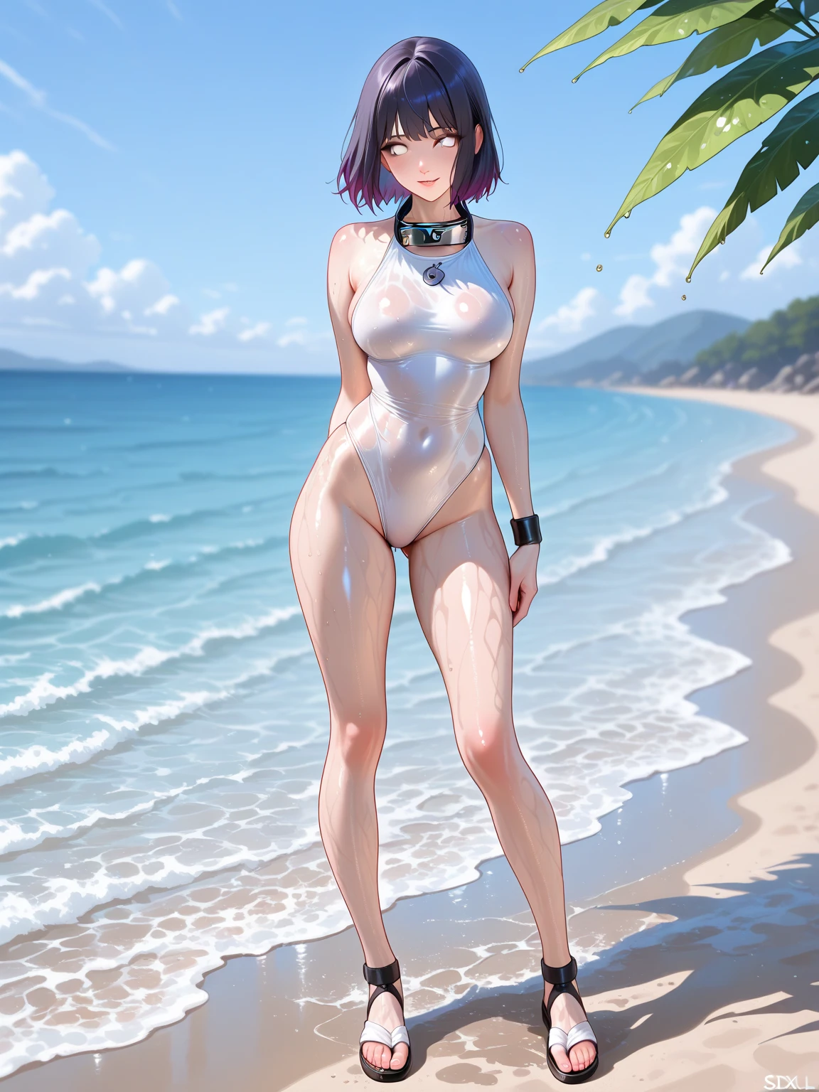 Masterpiece,Solo,1girl,Sarada Uchiha,(Boruto),Big Breasts,Pussy,Perfect Body,Sexy Body Hot,High Quality,High Resolution,Photograph 16K,Short Hair,Glasses,Beautiful,Beautiful Woman,Nude,Beach Background 