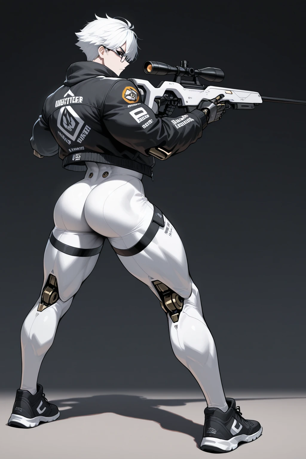 E girl cut hair Bob color pink jacket open  (((mecha legs Master piece Ultra Quality))), stand pose head on full body , (tall, muscular:1.3), (dark skin, perfect skin:1.8), (:1.3),Grt2c