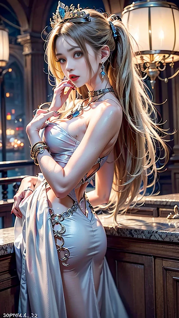 Sleep on royal bed, Full body,?????, ???? wearing a luxury hijab , ????? ???????, ????? ??????? through dress, blue eye, blond hair, around 17 years old, (golden silver hijab), tmasterpiece，Best quality at best，A high resolution，8K，((Portrait))，(upper body)，Original photo，real photograph，digital photography，), ???? princess ，blue eye， super colossal ??????, round colossal ??????，cparted lips，Keep your mouth shuegant and charming，((Blushing))，noughty  contempt，Calm and handsome，The Beautiful super huge round ??????, small waist, perfect colossal ?????? of princess body，oc render reflection texture, ???? style,  ???? colossal ?????? , medieval castle background,very slim body, very small waist,  one person, ???????