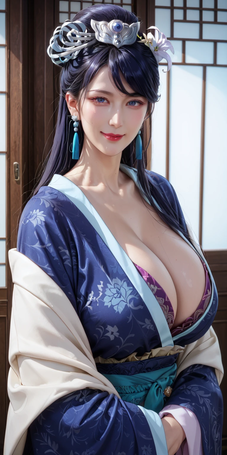 Gods from Japanese shrines and temples interact with modern beliefs and perform miracles. They regain people's trust and bring mystique to modern society. 8K , HD, highly detailed, realistic, photography, photo realism, --ar 9:16 -- at 6.0 --s 750,alone, Long Hair, View your viewers, Blonde, Brown eyes, gem, whole body, Realistic, ????、??????????? 、stockings、clip on earrings,during,bracelet、smile,kimono