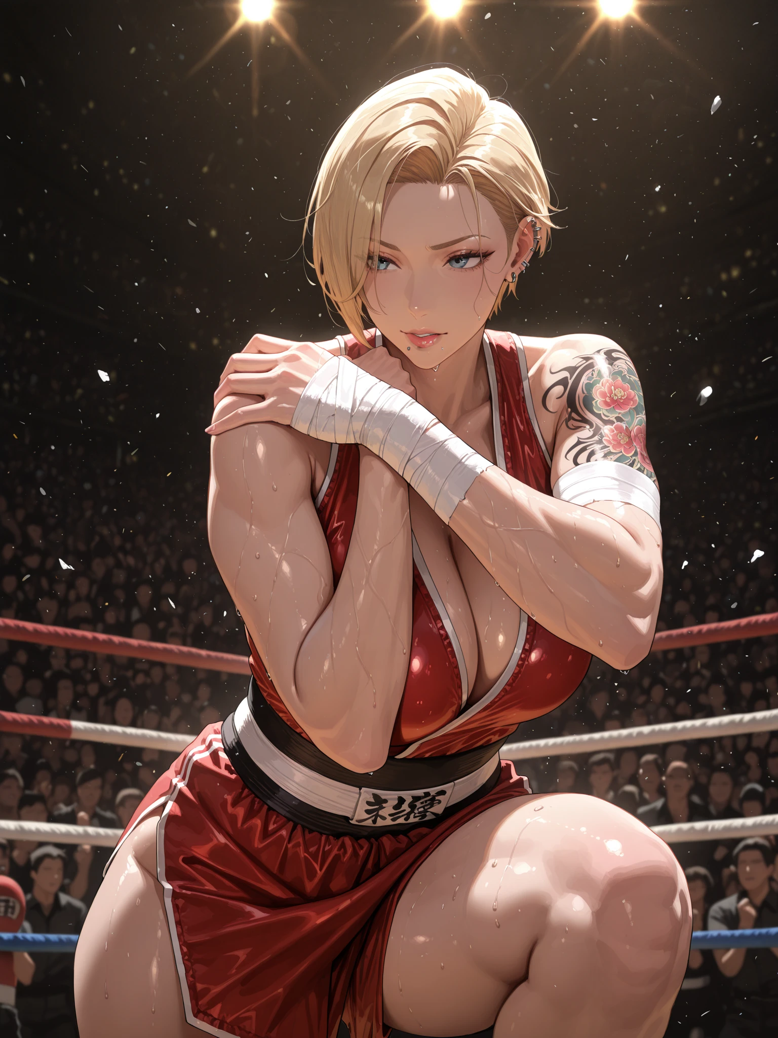 8K, Top Quality, Intricate Details, Ultra Detail, Ultra High Resolution, Masterpiece, close up shot, (full body: 1.1), (()), Slender, Smile, (Makeup: 0.4), ), (Fluffy Eyes: 1.21), (((( straight punch, boxing , punching)))), 1girl, solo, 1 girl, ((green hair, , bangs,,high ponytail , purple eyes,)), close up shot, , ((tall)), (((fit body))), (((slim face))), sharp face, (( ))  (detailed face), sharp face, small lips, (( straight punch, boxing , punching)),
 ((,  )), , ((,)), detailed face, detailed , , ((large , )), detail , Narrow Waist, Skinny, slim tall , 195 cm tall, Muscular, Navel, Exposed Abdomen, Pointed ,, Beautiful girl with accentuated slender abs: 1.4, Six Pack Abs: 1.4, Bust Botox, Big, Perfect Body, detail leg, (( dark background)), black background,