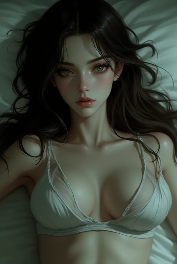 Belle fille lapin, open, Vulgar,  addiction,bare,red eye, black har, oreilles de lapin, lit, ultra realistic, hyper realistic, detailed lighting, uhd, detailed face, On-board lighting, head of'artwork, la plus High quality, high resolution, Detail freak, HD, High quality, detailed face, Detailed body members, Detailed five fingers