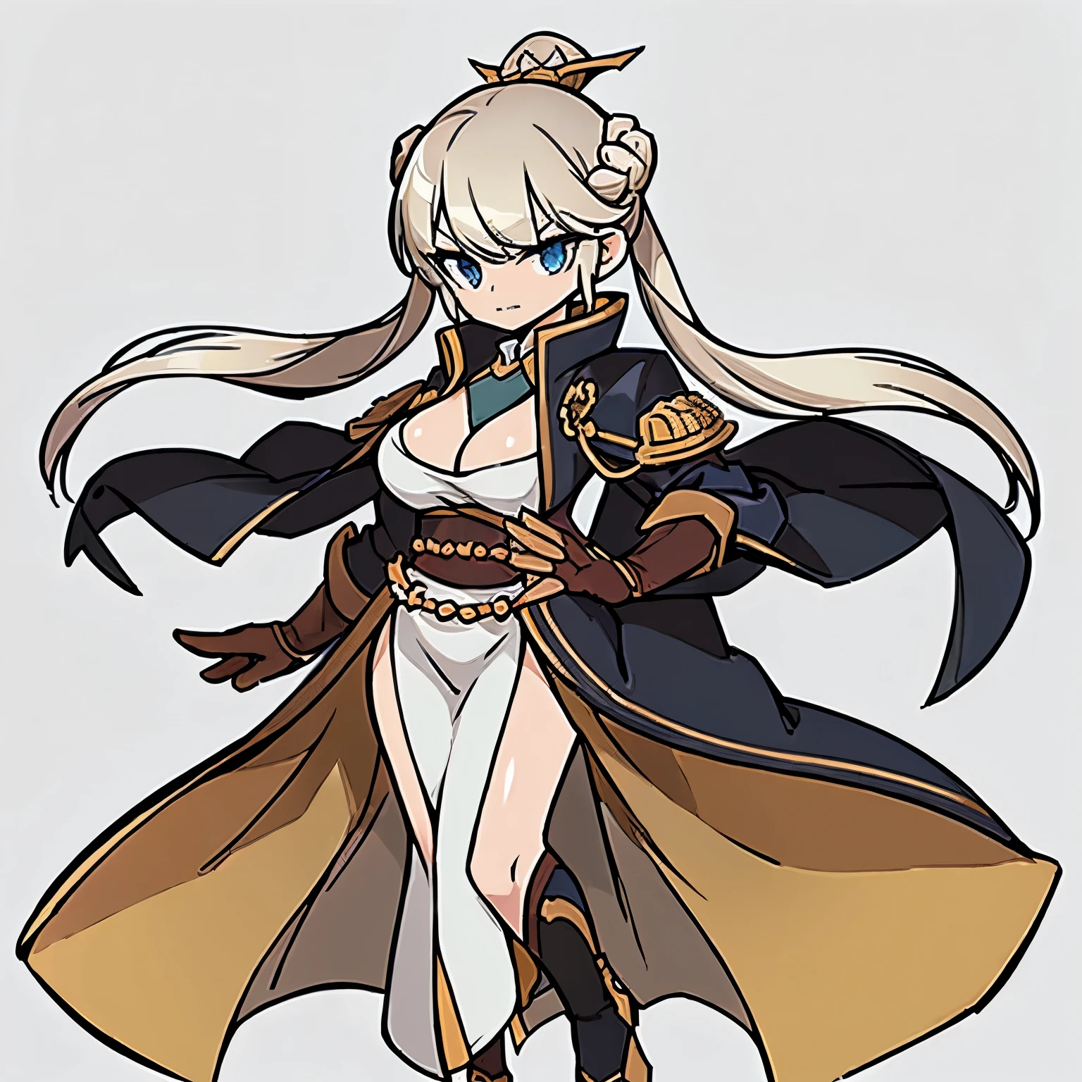 (((Top quality))) , ((full body)), female, References , alone, (white background), catching a cane , Portrait with a coat of gloves , Three Kingdoms costume , Chest exposure, Big breasts, side slit skirt,