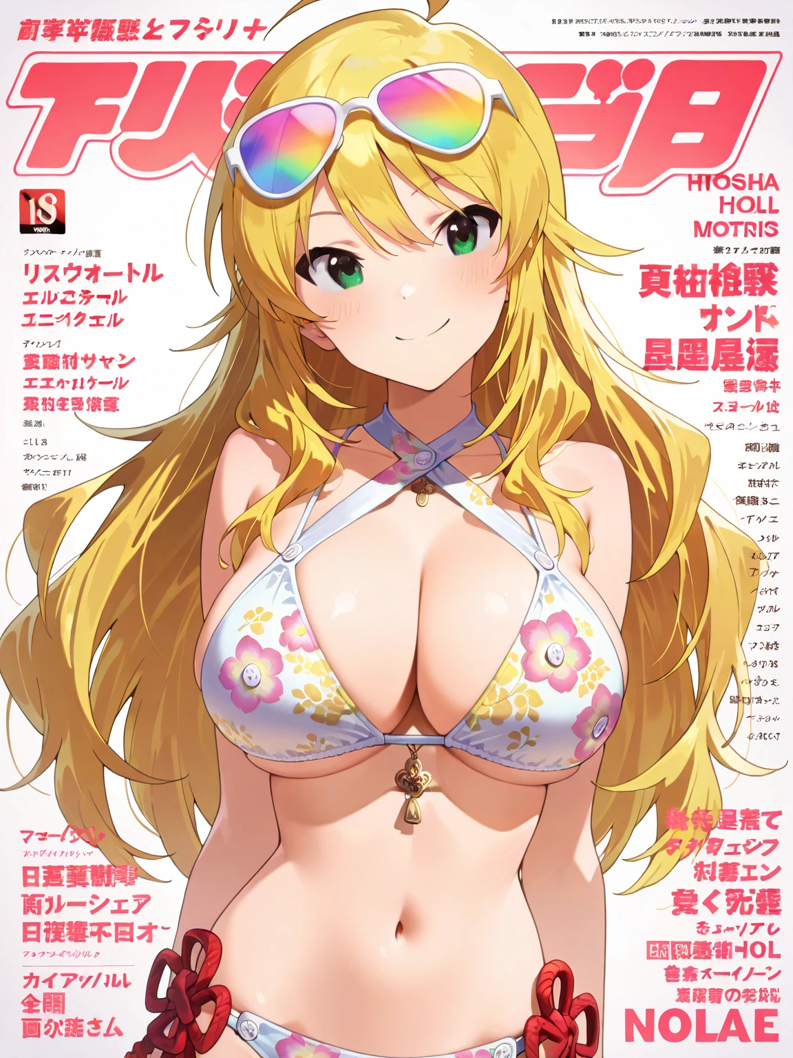 female, blonde long hair in a ponytail, blue eyes, (((1girl))), (((white ?????? top))), (white ?????? bottoms), (glasses), cute and ????, full body, modest ???????, modest ????, long legs, smiling