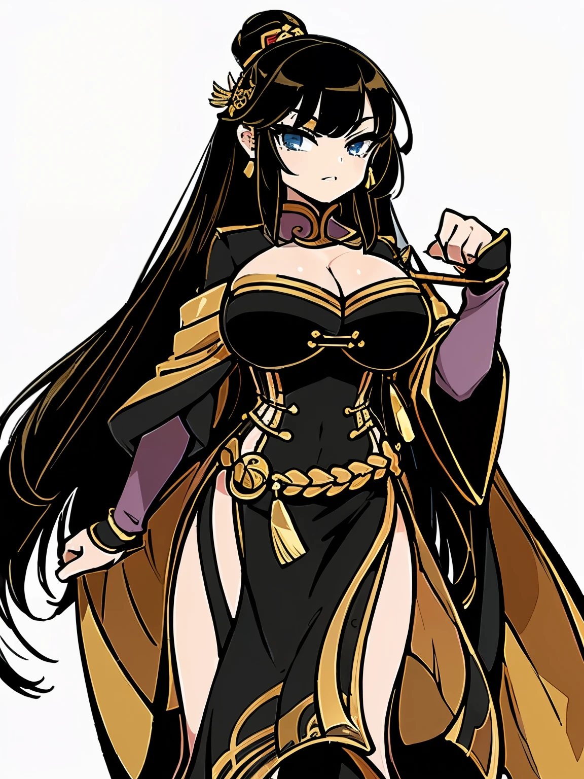 ((Top quality))) , ((full body)), female, References , alone, (white background), catching a cane ,Chinese Three Kingdoms costumes, Chest exposure, Big breasts, side slit skirt