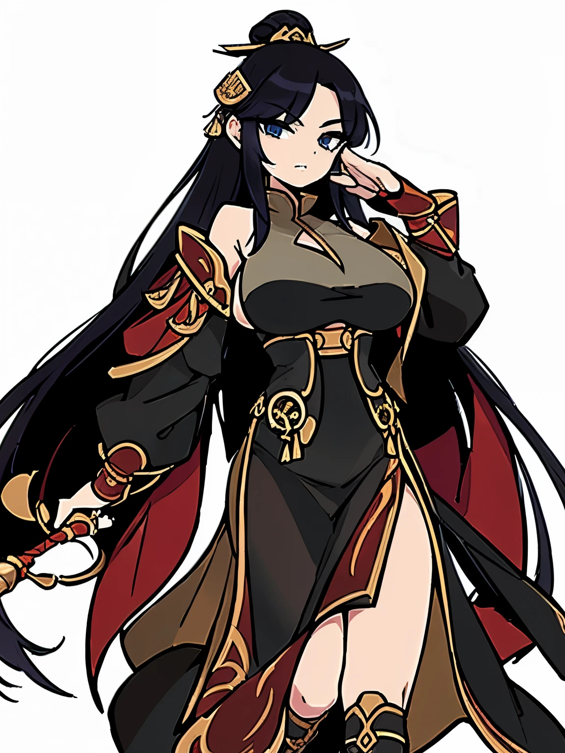 ((Top quality))) , ((full body)), female, References , alone, (white background), catching a cane ,Chinese Three Kingdoms costumes, Chest exposure, Big breasts, side slit skirt,