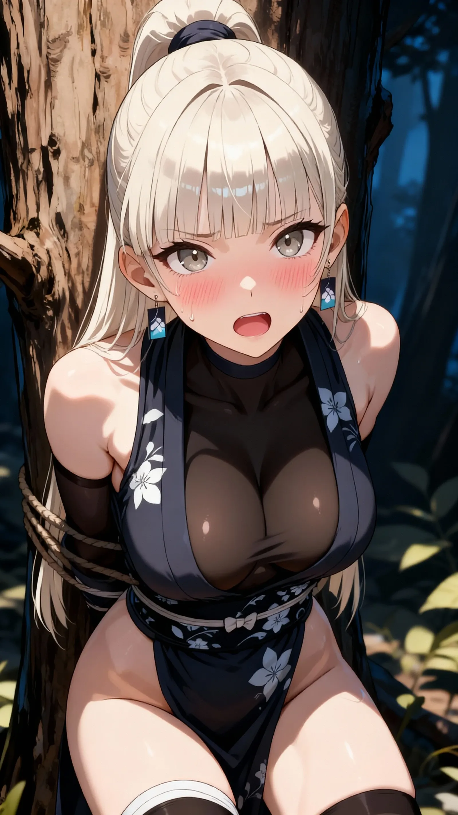 (masterpiece）、（Best image quality）、（Very detailed）、（Very detailed）、4K、（8K）、Best image quality、（beautiful）, 1 Girl,Huge breasts、Thick thighs,Noise Reduction､Emphasis on the crotch､Breast Augmentation,(Black Pantyhose:1.2),The chest is exposed,(nsfw :1.3),(pubic hair:1.3),Sweating,(Bukkake:1.2),(Eyes are hearts:1.2),(Sex slave:1.3),White shirt,Black jacket,Black tight skirt