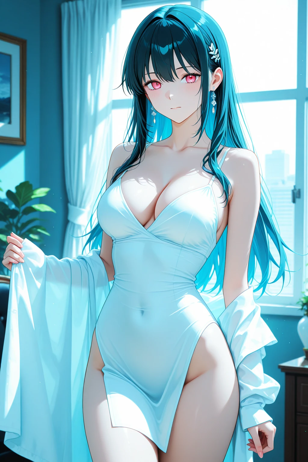 1girl,transparent ultra-thin lingerie,soaked robes, best quality, , hand drawn,,, wild, beautiful woman, beautiful art, masterpiece,(masterpiece), Style-Hamunaptra, detailed eyes, long eyelashes, , water,, transparent skirt, wet  with excessive body oil, spectator focus