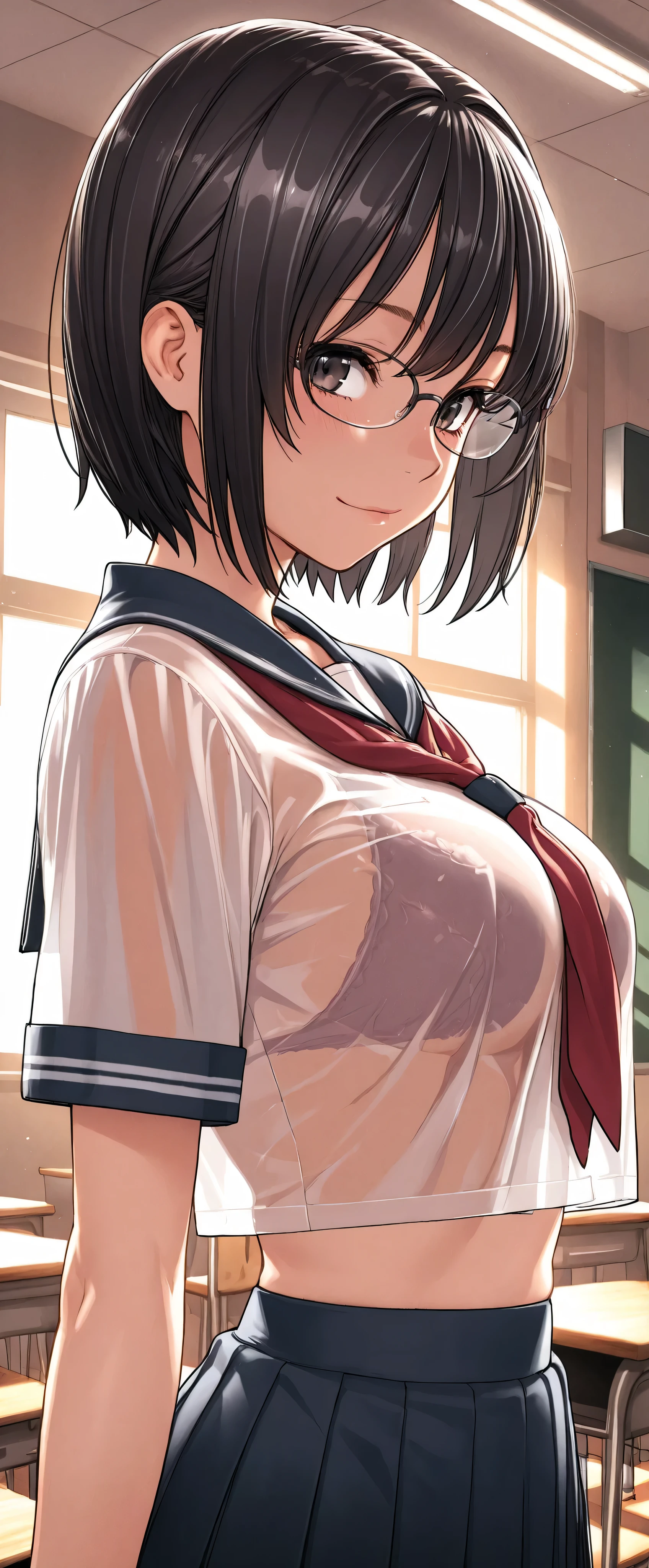 1.woman  fake smile sweat on face shy embarrassed front focus on face hands in front  short hair   black hair  black eyes cafe apron coffee ribbon around neck