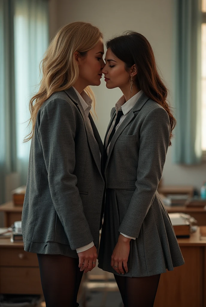 Prompt
(RAW photo, best quality), (realistic, full body, photo-Realistic:1.1), best quality, masterpiece, ultra realistic illustration, siena natural ratio, (urban high school theme:1.1), (classroom background:1.2), (2girls, (right girl is Korean beautiful girl, pale skin, long hair), (left girl is white girl, pale skin, brown hair, freckles), (standing and kissing each other), (( kiss each other )), lesbian kissing, lesbian intimacy, kissing, realistic, detail face, lips, lesbian, wearing acmmsayarma outfit, acmmsayarma ((white top, long sleeves)), ((acmmsayarma dark green long skirt)),
