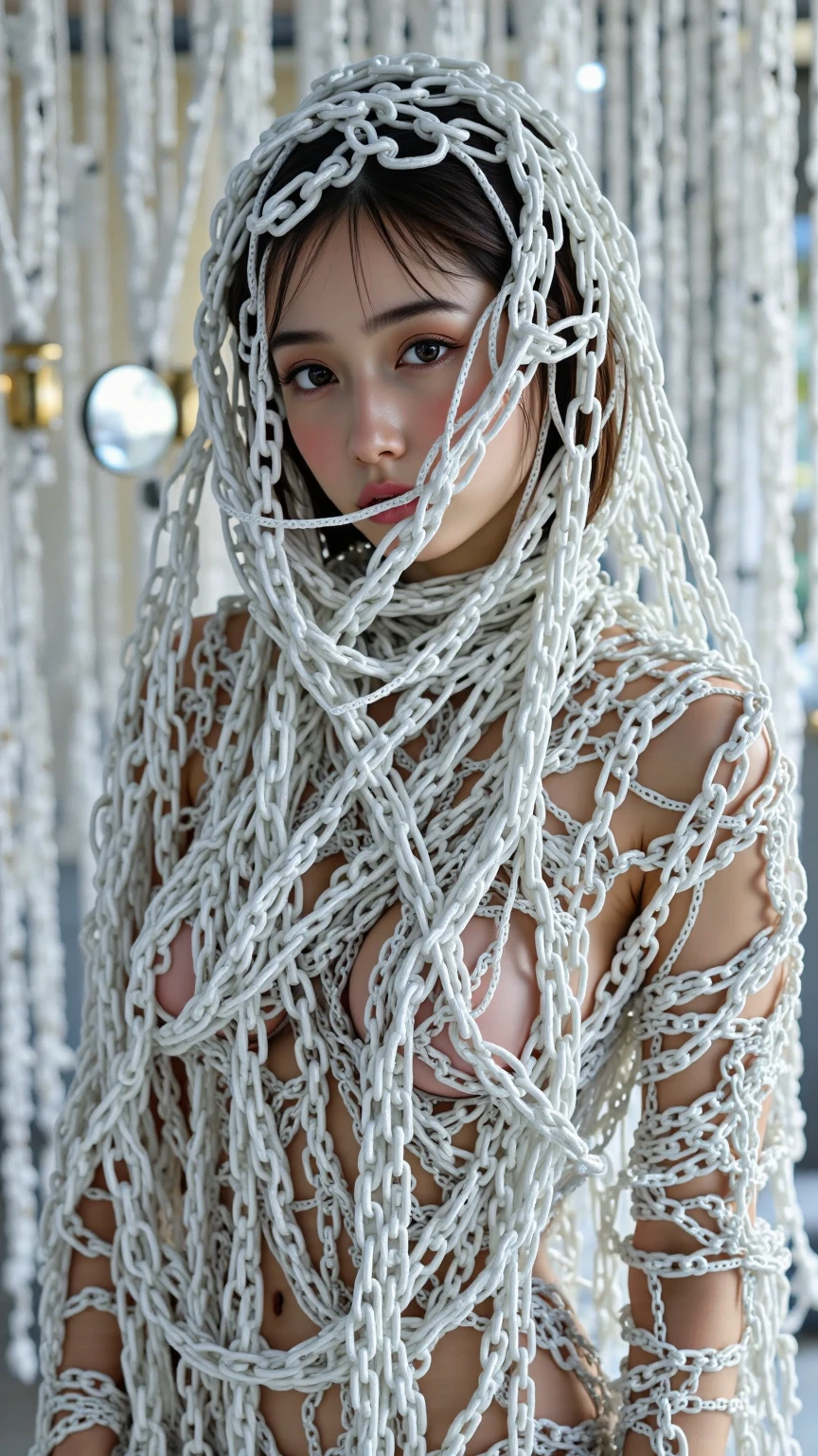 (masterpiece, highest quality:1.2), 8k, ????? 12 year old girl, 85mm,公式AR RAW Photos, Super slim, slender, medium breasted beautiful girl、((highest quality、描かれたdetailed),(Half Body:1.5),（???????????:1.8),(strangle、Common Weaknesses:1.5),(A rope was tied around his neck.：1.5）、(Tabletop, highest quality:1.2), 8k, 12 year old student, 85mm, Official Art, RAW Photos, Absurd、Pretty face, (Beautiful small ??????? closeup), 上Half Body, , Gardenias, (Slender beautiful girl:1.4),(Beautiful ?????????????? close-up), (Small 細い thighs 1.2),(Small ???） , View Viewer, No makeup, (Frightened face:0.4), (drool overflows from a wide open m外h:1.4) (Red cheeks:0.4), (Embarrassed face:1.4)、(A distorted face:1.4), (A resigned face:1.2), (1.2)Film Grain, chromatic aberration, Sharp focus, Face Light, (Very dark space:1.2),(Close-up of gray wall in dark space 1.1),(No lights 1.1) 、 detailed face, Bokeh Background,One Girl , （???????????:1.4),, The eyes are brown, Tabletop, highest quality, detailed, upon, 12-year-old junior high school student, Are crying、 White ????? splattered on my face、