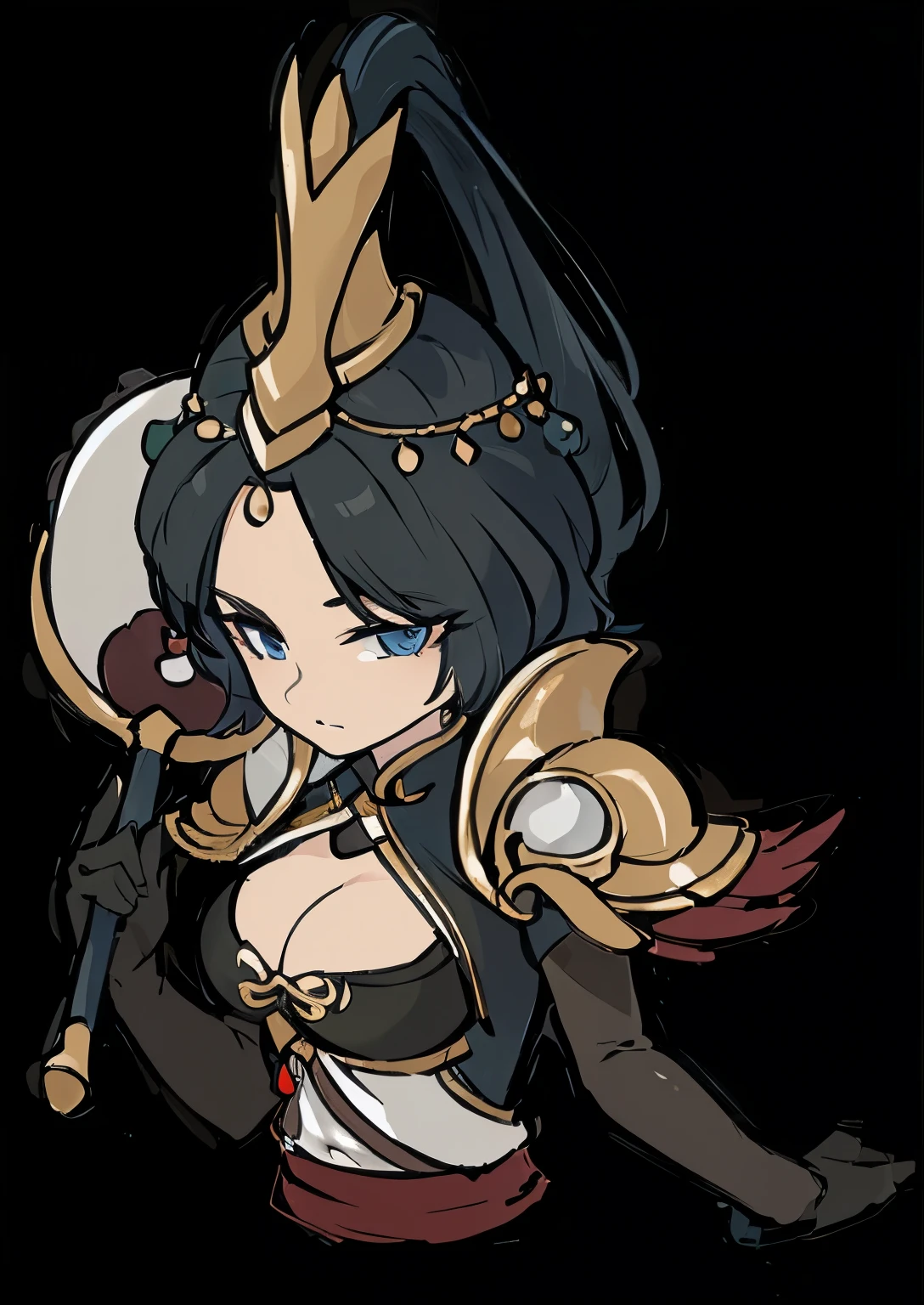 (((Top quality))) , ((full body)), female, References , alone, (white background), catching a cane ,Chinese Three Kingdoms costumes, Chest exposure, Big breasts, side slit skirt,