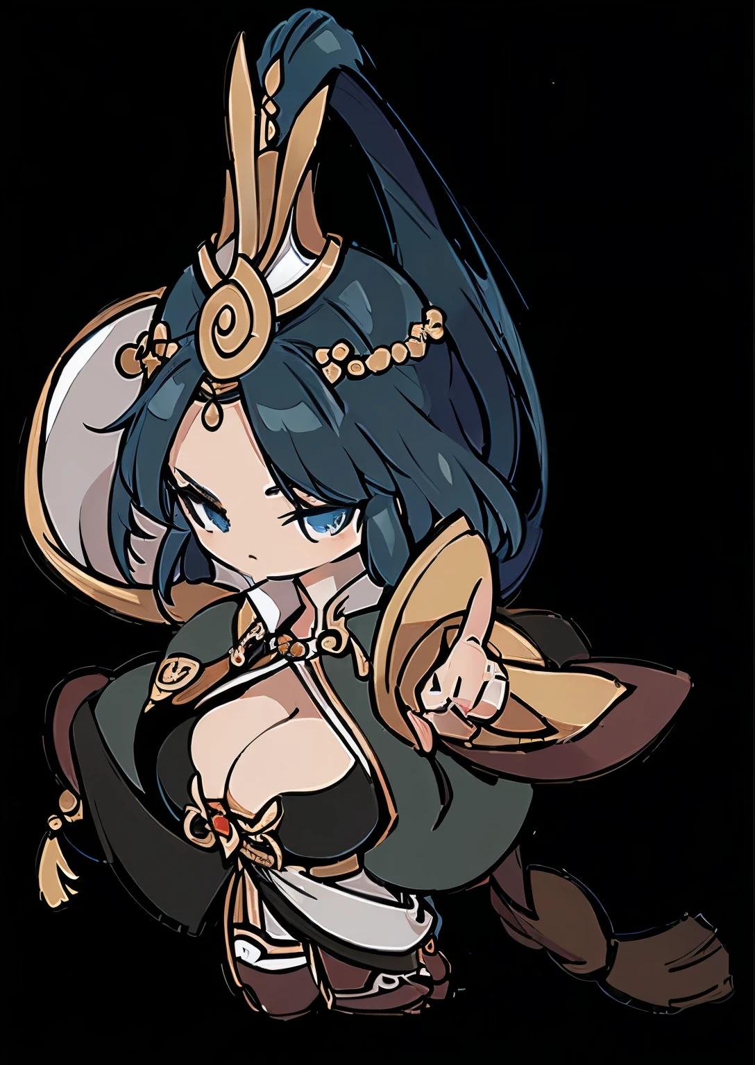 (((Top quality))) , ((full body)), female, References , alone, (white background), catching a cane ,Chinese Three Kingdoms costumes, Chest exposure, Big breasts, side slit skirt,