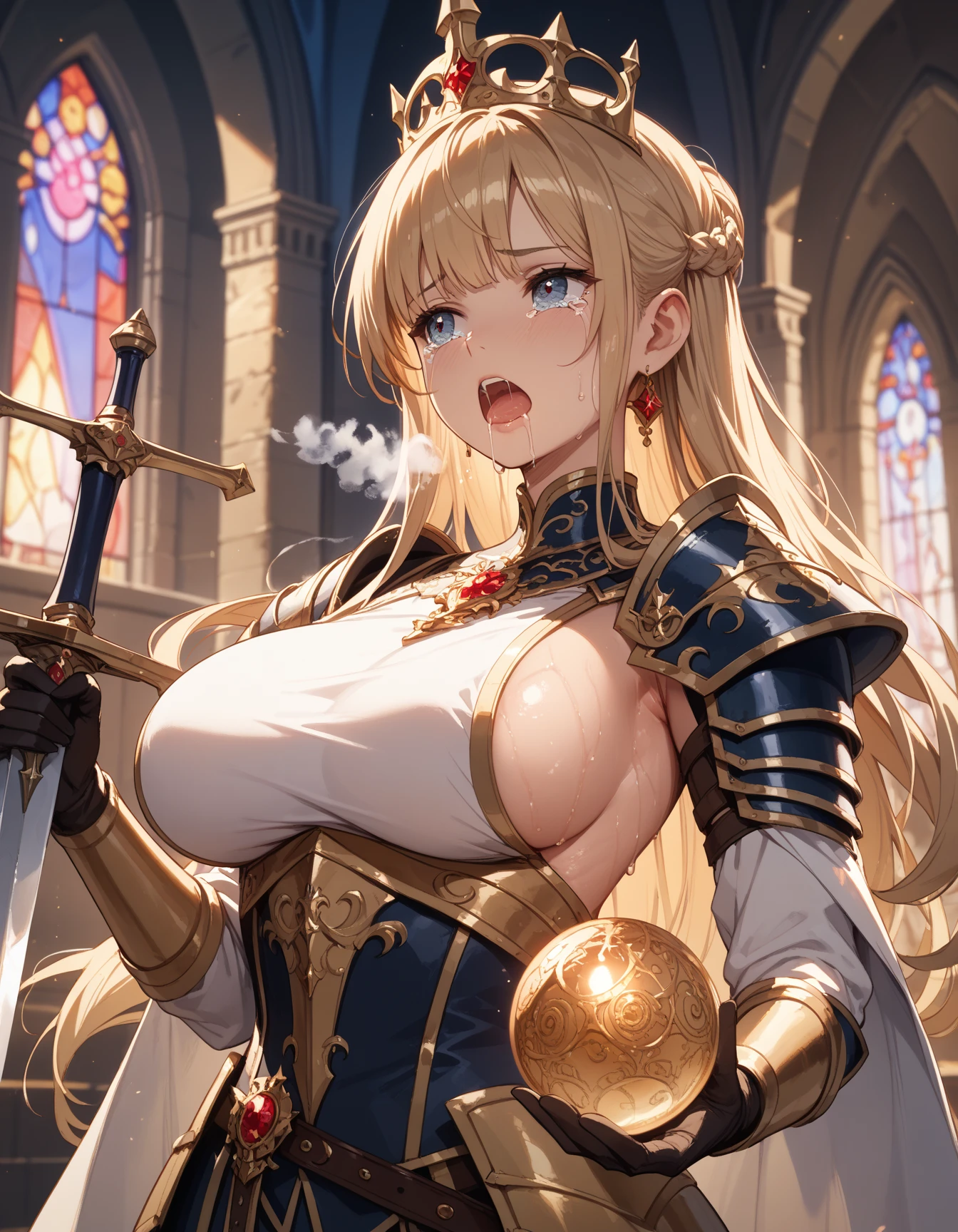 
score_9、score_8_up、score_7_up,(lactation through clothes:1.1),nipples standing,(nipples peek:1.4)、(Puffy nipples)、((masterpiece, Highest quality, High resolution)), ((Highly detailed CG integrated 8K wallpaper)), (Big Breasts:1.3、 Very hot and sexy, Incredible beauty, Perfect proportions, Beautiful body, Slim body beauty:1.1), Arafed woman in armor holding sword and shield,  north Female Warrior, Very beautiful berserker woman, north adult Female Warrior,  Female Warrior,  very beautiful , Portrait of a Female Warrior, RPG Portrait Concept Art, (Beautiful warrior, Carrying a dagger and a small shield, Wearing a red scarf, Leather Armor), (Blonde, blue eyes, Dark Skin), (amphitheater, Fighting while being watched by the crowd, Motion Blur), (Combat Stance),Emphasize the chest,Random Angle、