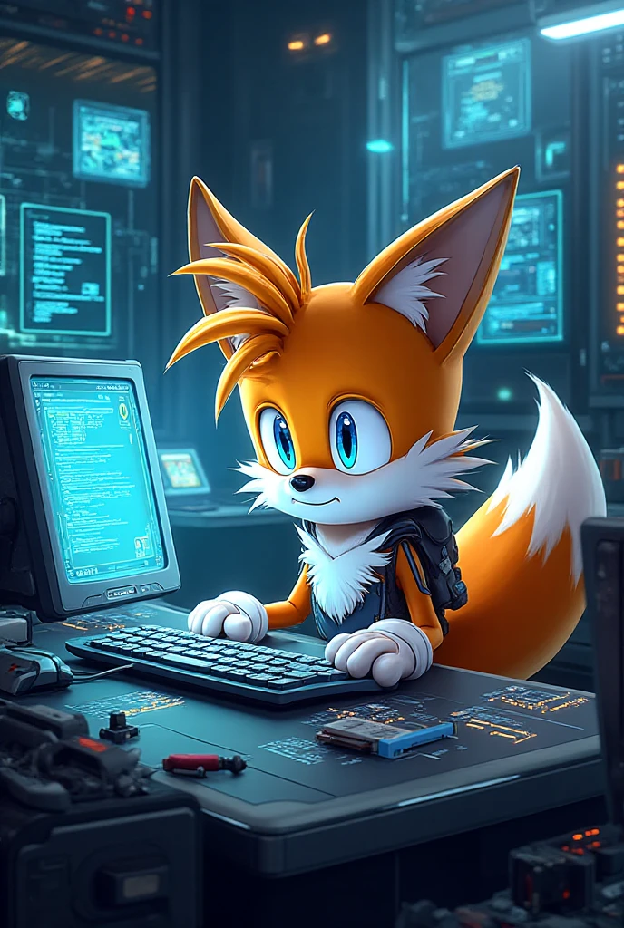 Tails the Fox programando - SeaArt AI