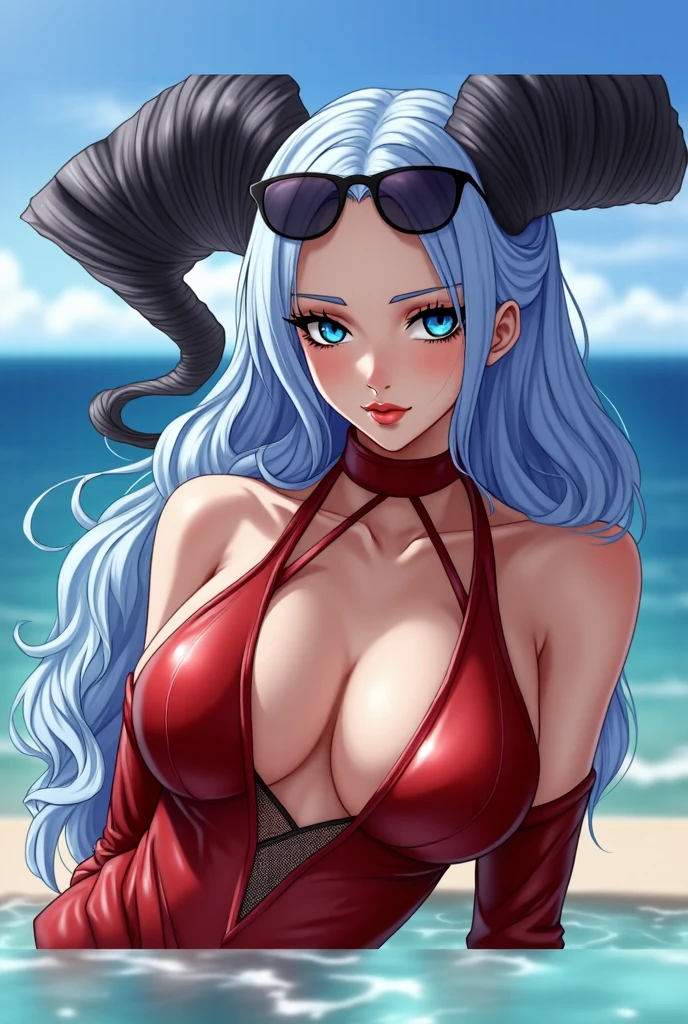masterpiece, good quality, best quality, (kunaboto:0.15),
LahmianVampire, armor, pale skin, white hair, pointy ears, 
solo, one-piece swimsuit, bare shoulders, bare arms, night, beach, 
wet, looking at viewer, blush, in heat, heavy breathing, seductive smile, 
<lora:LahmianVampire_Vpred:0.75>