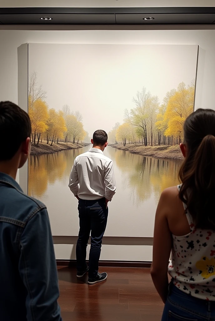 lustration of a couple in a city center park and a man painting his woman on canvas with watercolors around him