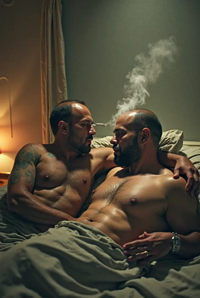 Man in boxers and with a cat on his thighs