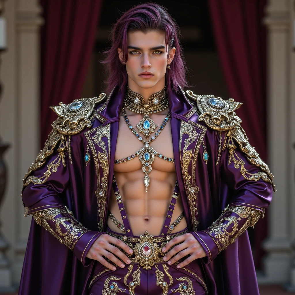 (masterpiece, best quality, 4k, dreamlike, hyperrealistic, warhammer:1.35), (beautiful slender androgynous male, prince of Slaanesh:1.65)