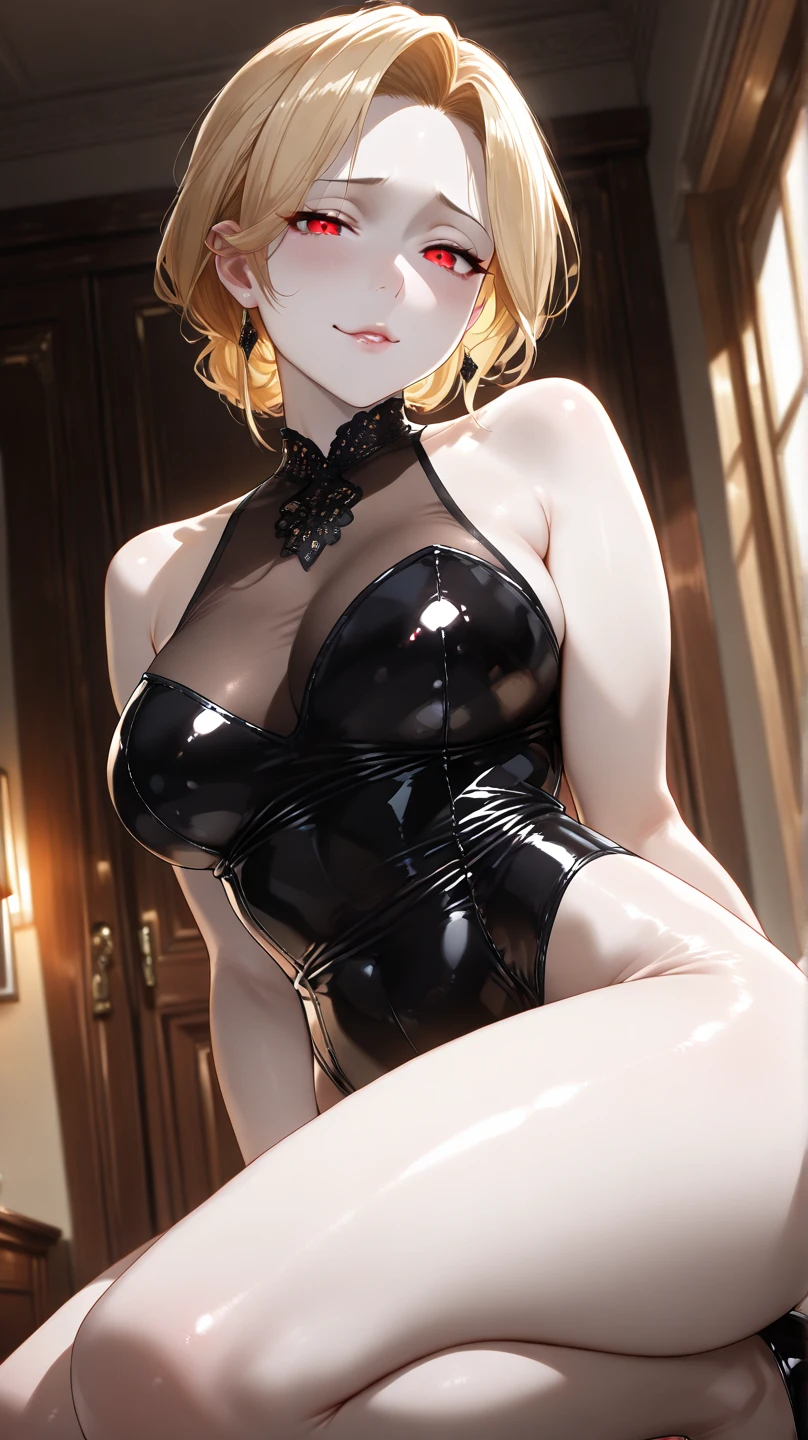 Beautiful white and shining skin、Chestnut hair that changes depending on the light、Long bangs between the eyes that obstruct the view、Cheek gloss highlights、???? and very beautiful nice gorgeous face、the most beautiful face in the world、small face beauty、golden ratio、full body shot、Beautiful woman with perfect body、cleavage、slender、constriction、blonde short hair、plump ???????、open your mouth a little、solo、natural soft light、playboy ?????、black rabbit long ears、strapless shiny black leotard、No sleeve、black fishnet stockings、???? model pose with ????? sticking out、casino、Bokeh、looking at the camera、