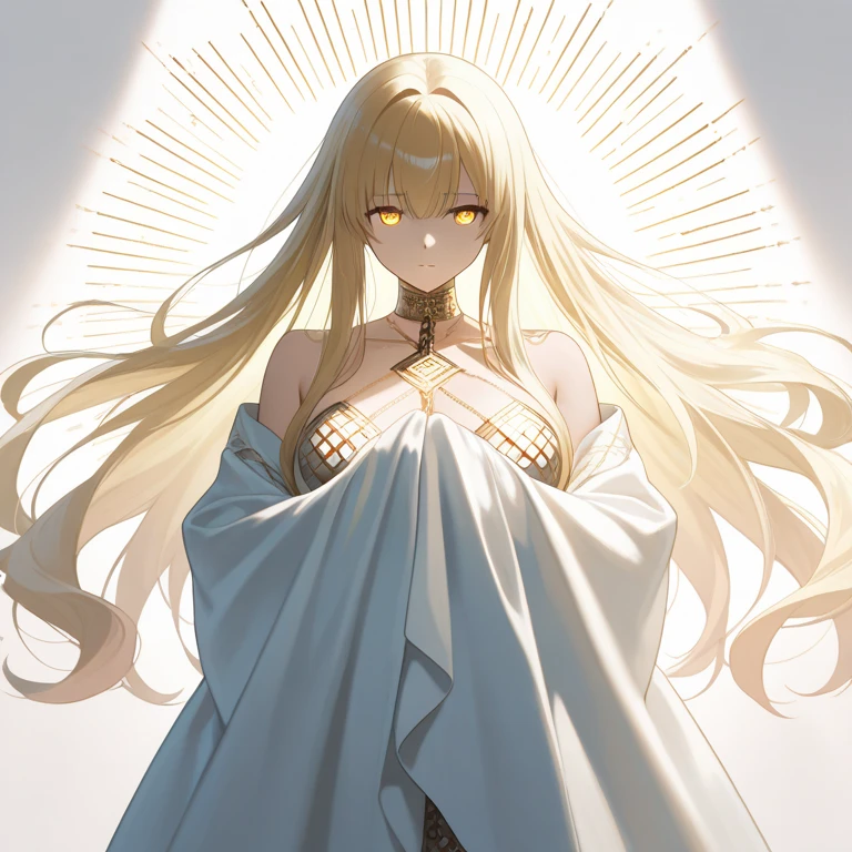 ((Highest quality)), ((masterpiece)), (detailed), （Perfect Face）、The woman is Princess Leona, a member of a mysterious religious organization with long, light brown hair, and is undergoing a baptism ceremony with other members from the cult leader.