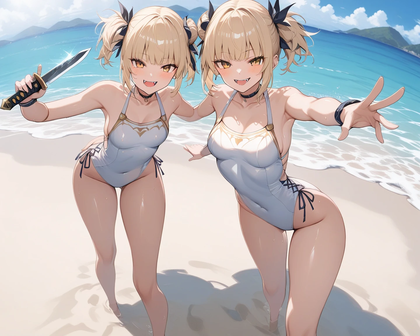 Blonde  woman in a swimsuit