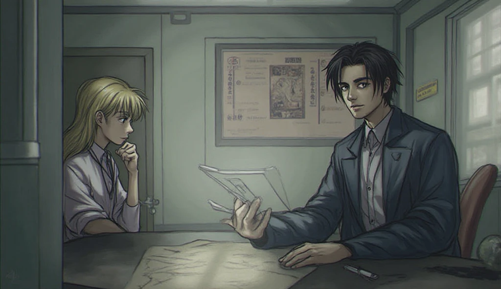 A  in an office with his parents and a doctor