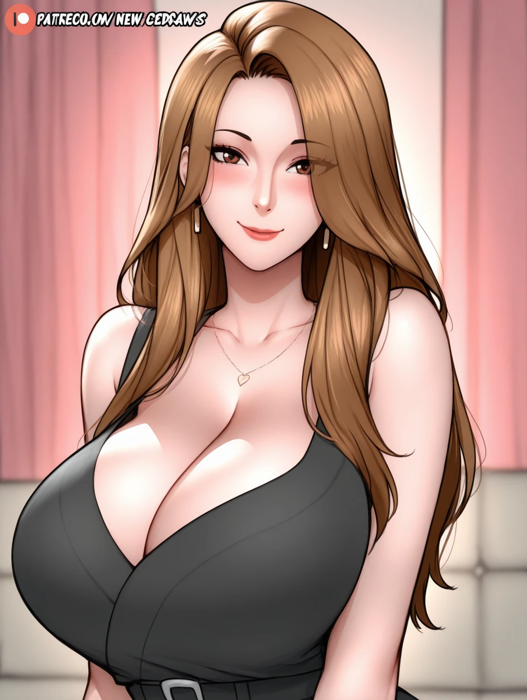 <lora:Gainsborough_AerithV1:0.7> gainsborough_aerith, huge_breasts, Pink_sleeveless_dress_Choker_Collar_Cleavage, masterpiece, best quality, detailed face, detailed eyes, highres,