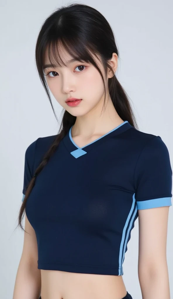 Highly detailed CG Unity 8K wallpapers，top Quority，Super detailed，tmasterpiece，realisticlying，photograph realistic，Very detailed cute girl，25 age old，musculature，Microabs，Round eyes，peeping at the viewer，Be red in the face，parted lip，Half-body shooting，
track suit ， gym room，