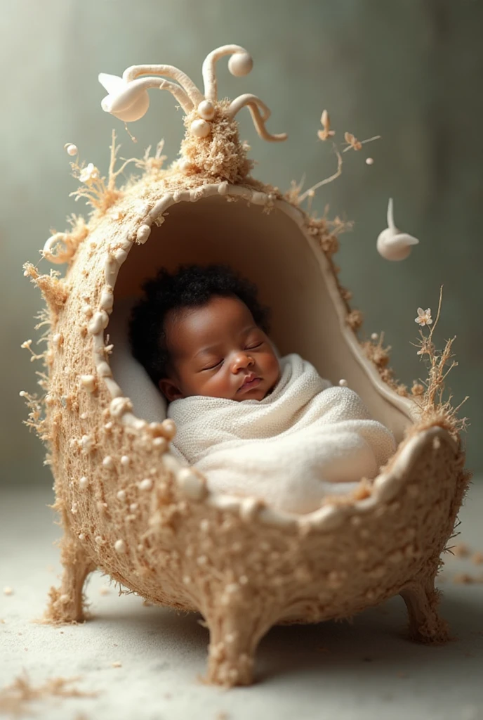 A beautiful black baby inside a snail