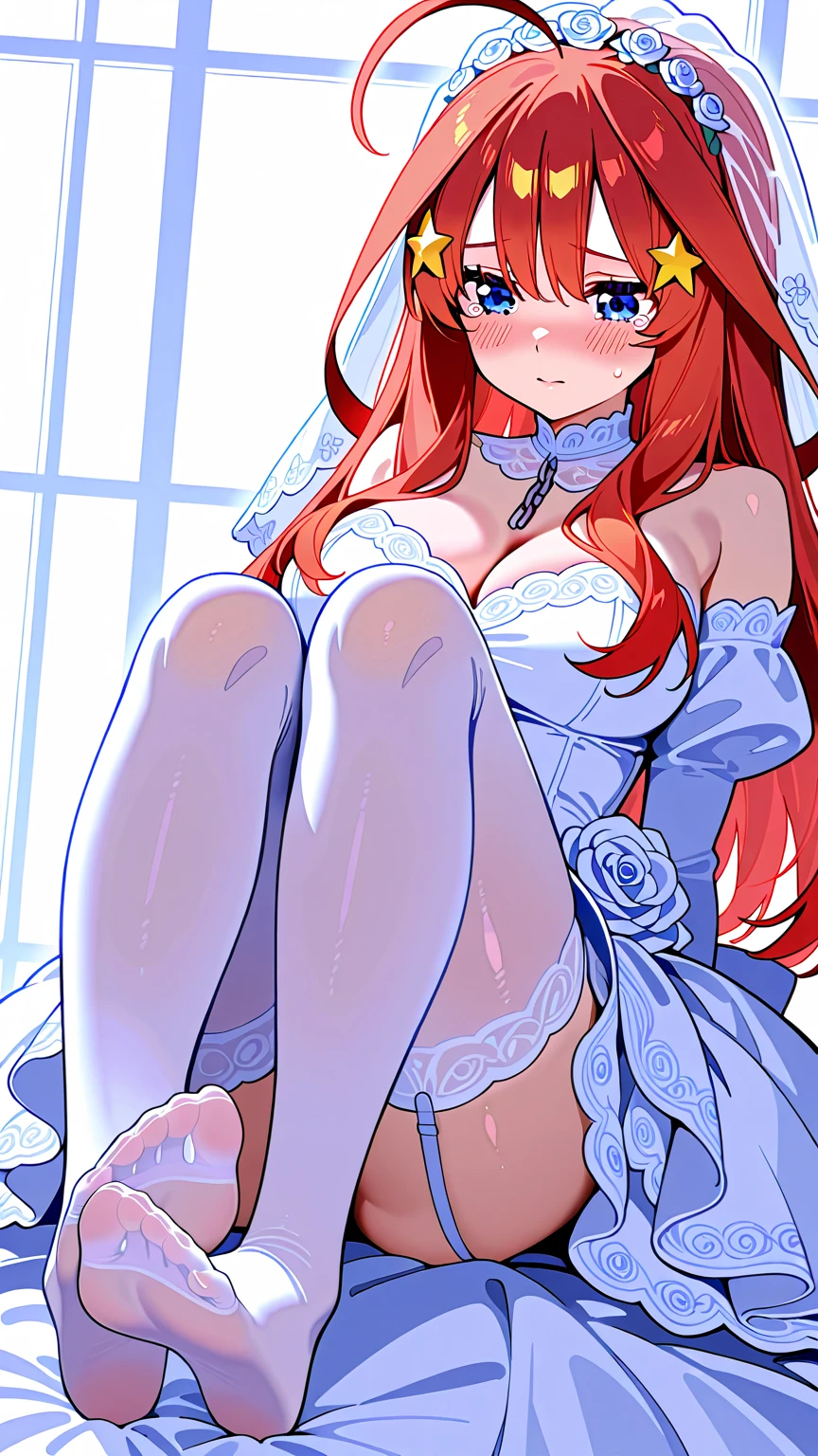 score_9, score_8_up, score_7_up, score_6_up, score_5_up, score_4_up, source_anime, 1 woman, sitting, red hair, braids, w-w chain, handcuffs, open arms, ?????????, long hair, dress, ?????????, pantyhose, hot night, ?????????, Legs tied,  panties, lingerie, best quality, best resolution, 4K UHD,
 