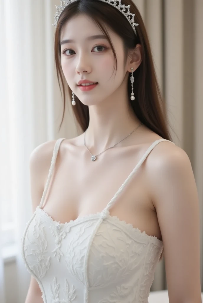 hair bobbles, wince, longeyelashes, solid circle eyes, light smile, ear blush, fang, Surrealism, drop shadow, anaglyph, stereogram, tachi-e, pov, atmospheric perspective, 8k, super detail, ccurate, best quality, award winning, super detail, anatomically correct, UHD, retina, masterpiece, textured skin, ccurate, high quality, high details, best quality, highres，(8k, original photo, best quality, masterpiece:1.2), (Practical, photo-Practical:1.37), Professional lighting, Photon Mapping, Radiosity, Korean Doll, garden, white summer clothes