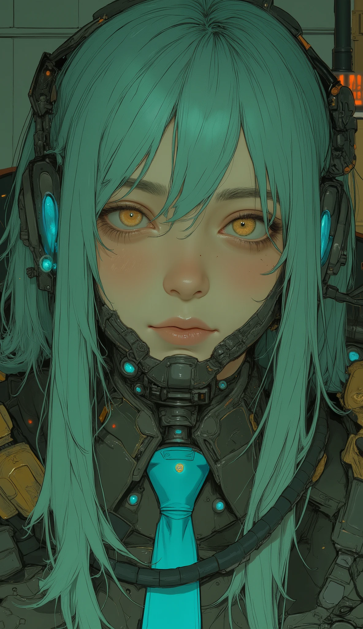 There is a woman with long green hair and a blue tie, Hatsune Miku cosplay, Hatsune Miku, portrait of Hatsune Miku, miku, Mikudayo, Hatsune Miku portrait, anime girl cosplay, Hatsune Miku in warhammer 40k, Hatsune Miku short hair, vocaloid, Hatsune Miku face, anime cosplay, cosplay, cosplay photo、Lonely、💔