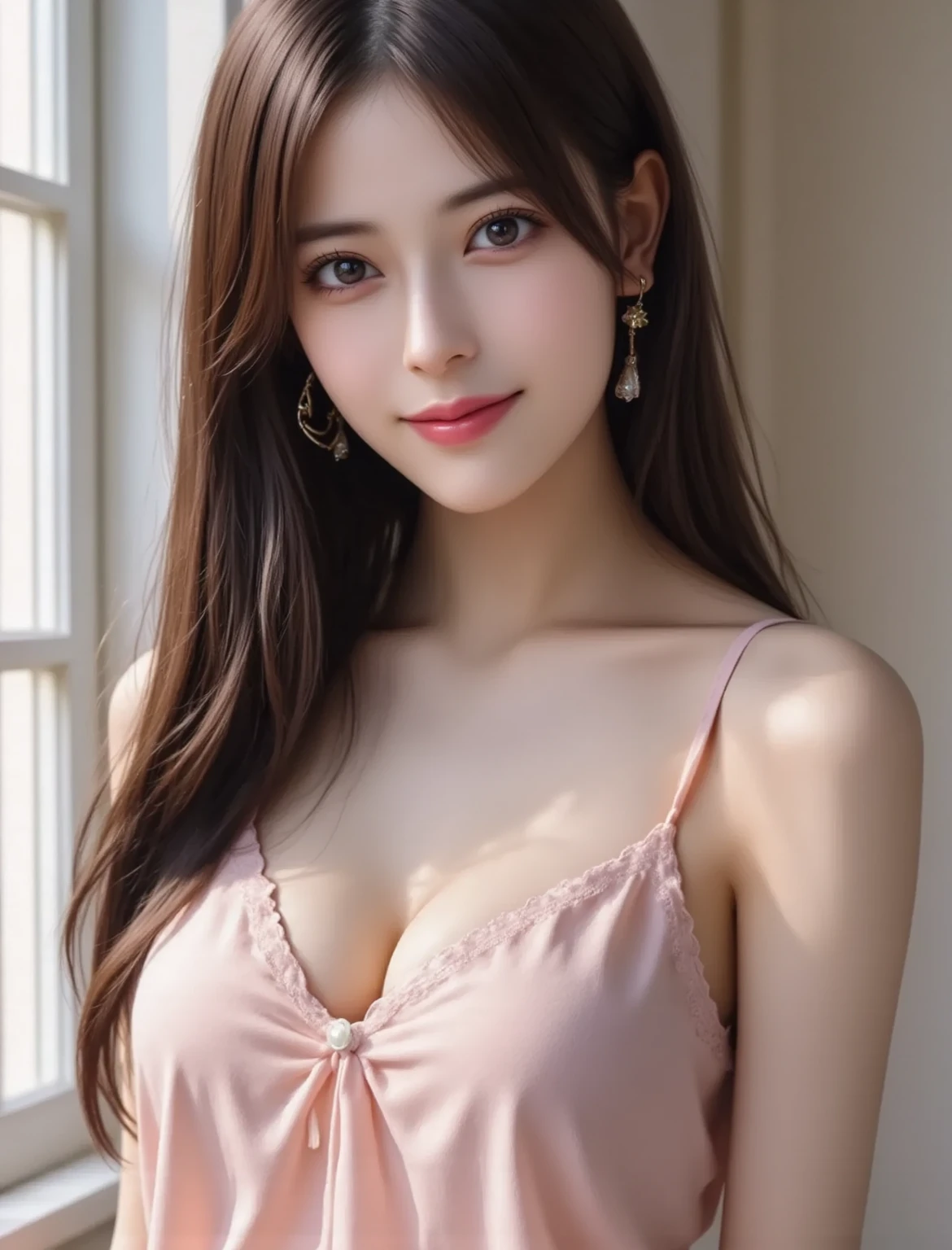 1 Girl, Beautiful, Turkish Baby Face, 20 Years Old, White Skin, Pose, Cleavage, Large Colossal ??????, Round ?????, Off Shoulder, Indonesian Kebaya Dress, Indonesian Batik Kebaya Outfit, (Pink Gradient Kebaya), Brown Eye, Muscles:1.3, in Front Indonesian Traditioal House Background, Bokeh:1.3