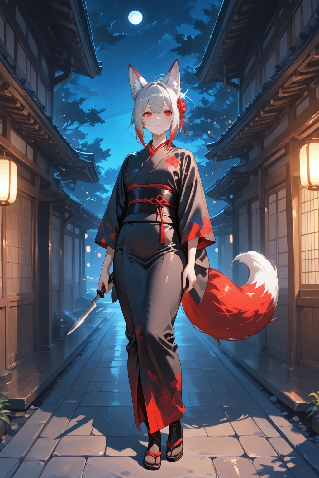 Kitsune white fur add high definition_detagregate_detail:1, japanese shrine scenery add_detail:1, Whole body_detail, under a tori gate, super detailed pupils, beautiful eyes, bright pupils, jack-o position