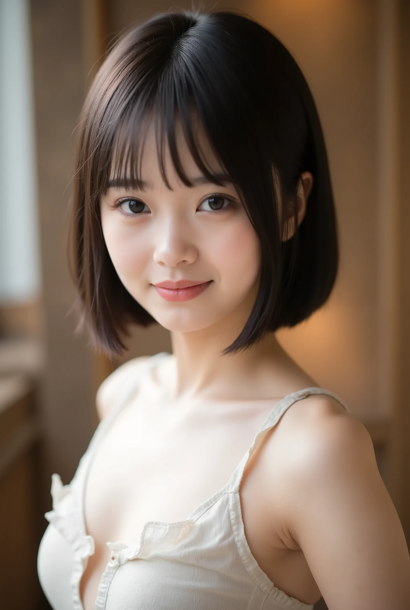 (8k), (最高の品質), 生写真, (写真現実的:1.4), とてもかわいい2人の15歳の日本人女子のが笑いながらお互い頬を触りあっているポートレート写真, (とても痩せている), ((とても背が低い2人の女子高生が手を握っている)), メイク無し, ((美しいショートカットヘア)), 夏の砂浜でパステルのシャツの下に紺のスクール水着を着ている, 髪が風になびいている, 青空, 完璧な映画の照明, 超高解像度,