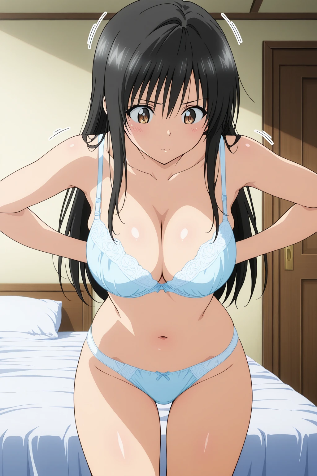 (), anime screencap, masterpiece, best quality, high resolution, 2D, anime cels, best quality, high resolution, sky, 1girl, kasumi iwato, micro , , (:1.4), cleavage, large , blush, embarrassed, , vulgarity, looking away, cowboy shot, from below