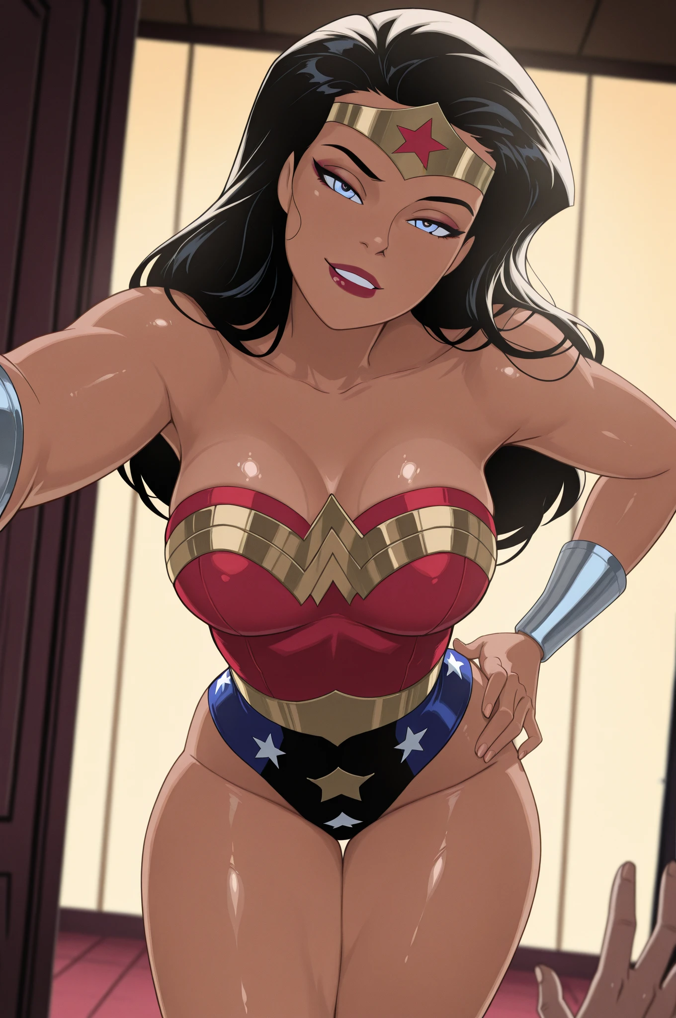 (((Wonder Woman is in the dirt alley,  at night,  fishnet pantyhose))), (((muito Surrada, muito torturada, muito estuprada,muito humilhada,muito derrotada))),((SUPERHEROINE mulher maravilha IS A FILTHY OLD WHORE)), ((emotional expression,expression of pain and despair, gritando de dor, expression of suffering, olhos arregalados)),(Wonder Woman is on her feet, on tiptoe), (She's crying a loa tem cabelo preto, ela tem cabelo longo)), ((She wears a thick metal necklace around her neck.)), (Ela esta vestindo roupas imorais, she is wearing indecent clothes), (obra-prima, melhor qualidade) 1.5, 1 garota, sozinho, (sexy, mulher bonita, rosto perfeito, olhos perfeitos), corpo inteiro. ((She is wearing starry lace panties)), tears running down your face)), ((WonderWoman in Strappado bondage, then by use of some method of attachment such as a rope or chain that runs from their wrists to a securing point above)), (((emotional expression,expression of pain and despair, gritando de dor, expression of suffering, olhos arregalados, expression of fear, corpo se contorcendo de dor))), ((She is wearing high heels stilettos)), (((looking at the camera)))
