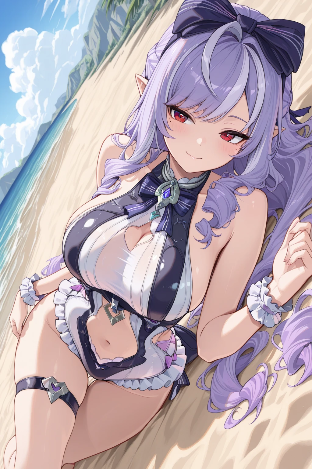 MoonCancer2nd, GyaruStyleClothing, 1girl, squatting, smile, looking at viewer, solo, beach, sunset, dark skin, twilight, palm tree, sky, outdoors, , ocean
<lora:fateBBv2:0.8>
(masterpiece),(best quality)