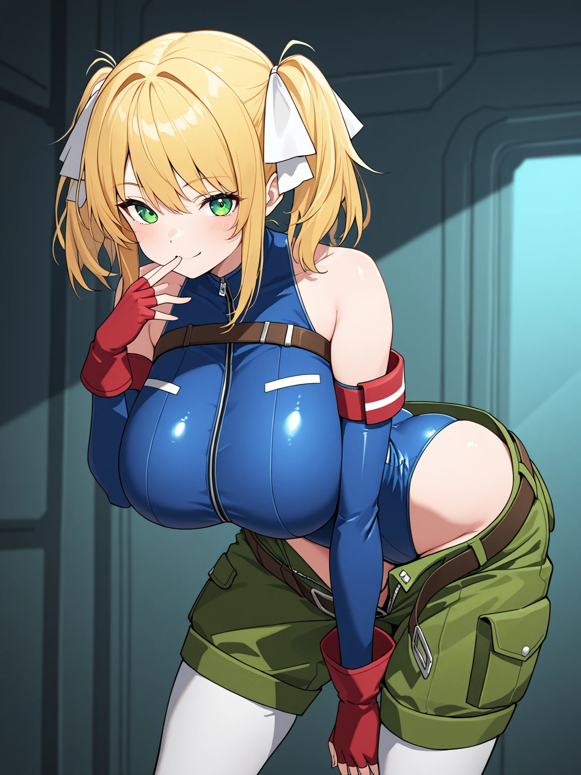 1 Girl，high school girl，Lucy Heartfilia，smile，High-cut underwear，((Low - Angle，，Navy blue mini skirt，Navy blue pleated skirt，Pointed Chest，Very flashy white pants，Angle of view where the ceiling is visible，Cowboy Shot，pubic hair，Black knee-high tights，Camel Toe))，（(from below:1.9)），((Highest quality, wonderful,8K, masterpiece :1.3)), (Realistic, photoRealistic:1.4),（very fine and beautiful skin,Black gal）,blonde,Very detailed,Cinema Lighting, Detailed light, Best Shadow, Dynamic Angle,Super :1.6, Plump thighs