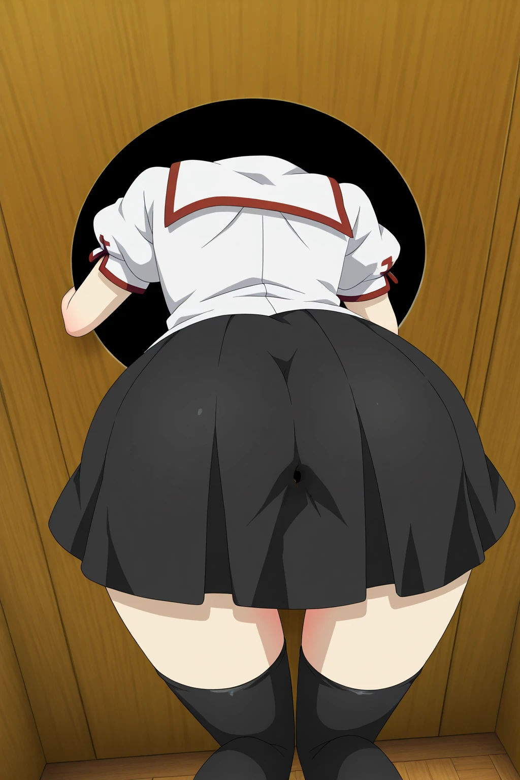 white thigh-highs,medium breast,nude,spread anus,Back angle,all-fours