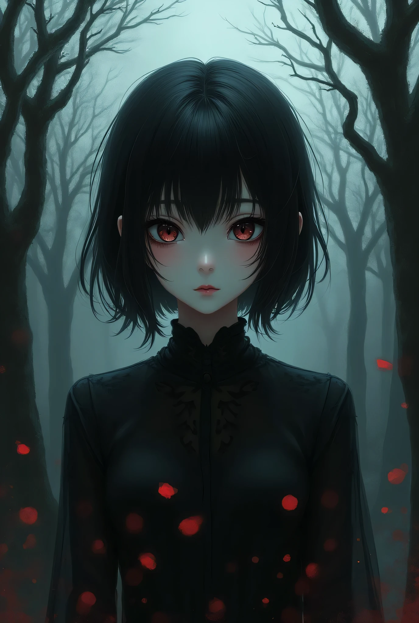 Gothic anime girl, horror aesthetic.