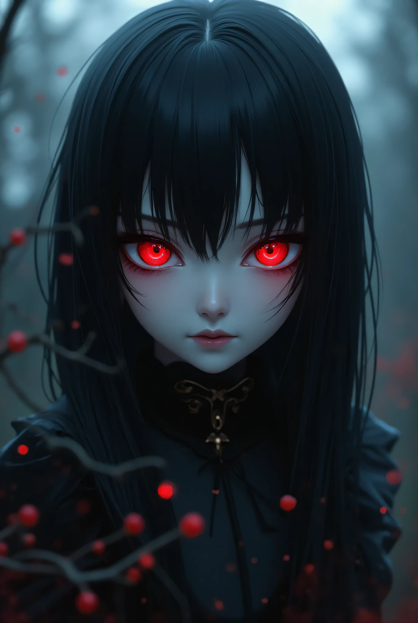 Anime Vampire girl, dark surreal, horror aesthetic.