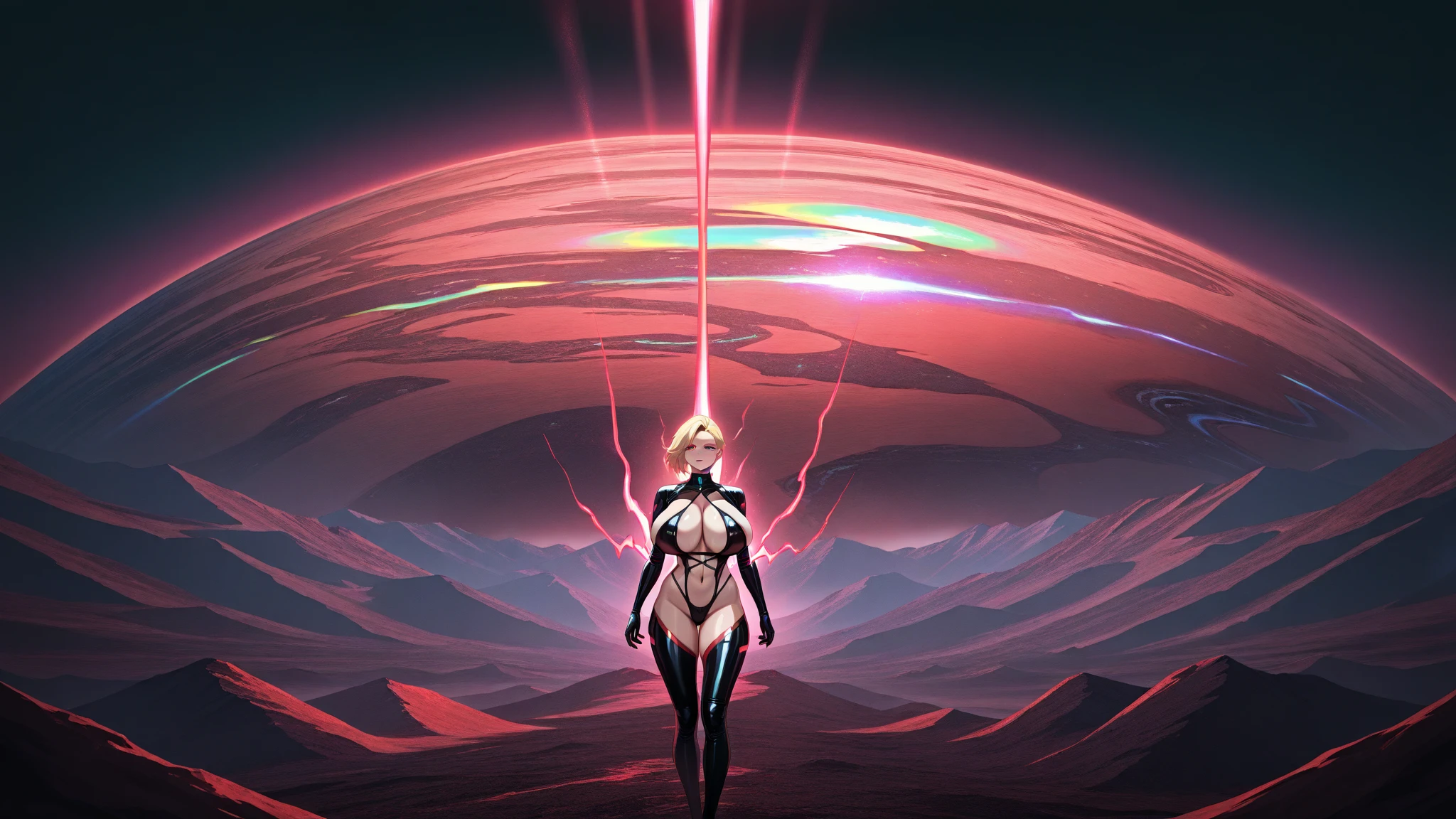 score_9, score_8_up, score_7_up, 1girl, solo, facing away, multicolored bodysuit, mechanical wings, bodysuit sleeves, bodysuit gloves, messy hair, na'el, outdoors <lora:nael xl 086:1>