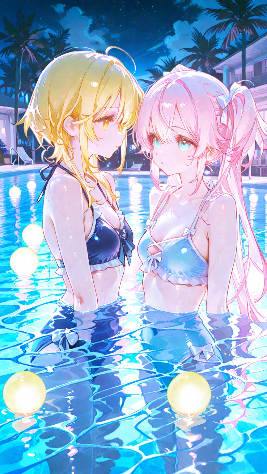 (score_6_up)(score_7_up)(score_8_up)(score_9)
(source_anime),
(perfect anatomy)
(realistic detailed background of beach with splash water)
(best quality), (masterpiece), uncensored,
(vtuber , blue archive :0.5)
(detailed character line)
(2girls from front angle)

BREAK

(splashing water by hands)
(multiple girls of 2girls playing in sea within completely submerged in water)
(face focus)
(cute faces)
(bikini visible through see-through shirt)
(detailed white bikini with uneven edging:1)
(detailed waterline)
(detailed legs under the water)

(wet soggy sticky T-shirt)