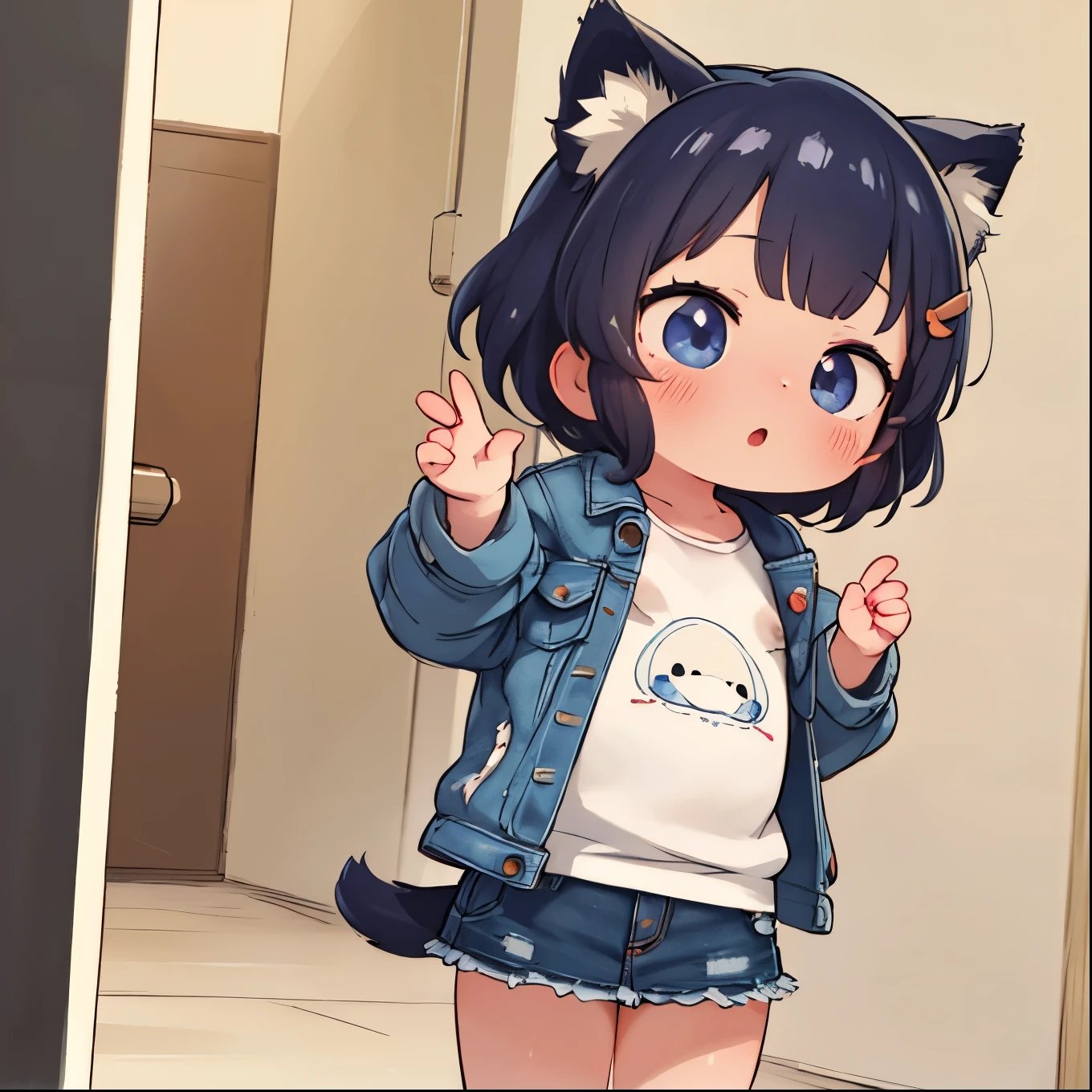 Highest Quality:1.2、masterpiece、super high resolution on a pile，８ｋ，score_9, score_8_up, source_anime, nsfw，uncensored，animeスタイル，Young Little Girl, adults are not allowed, furry, skinny，Short Height，infant figure，bob cut，furry fighter，tail，Animal Ears，denim short skirt，Tank Top，denim jacket，Kyoani Style，Shiba Inu base，dynamic pose，Fisheye Lens，sparkling，depth of subject， 